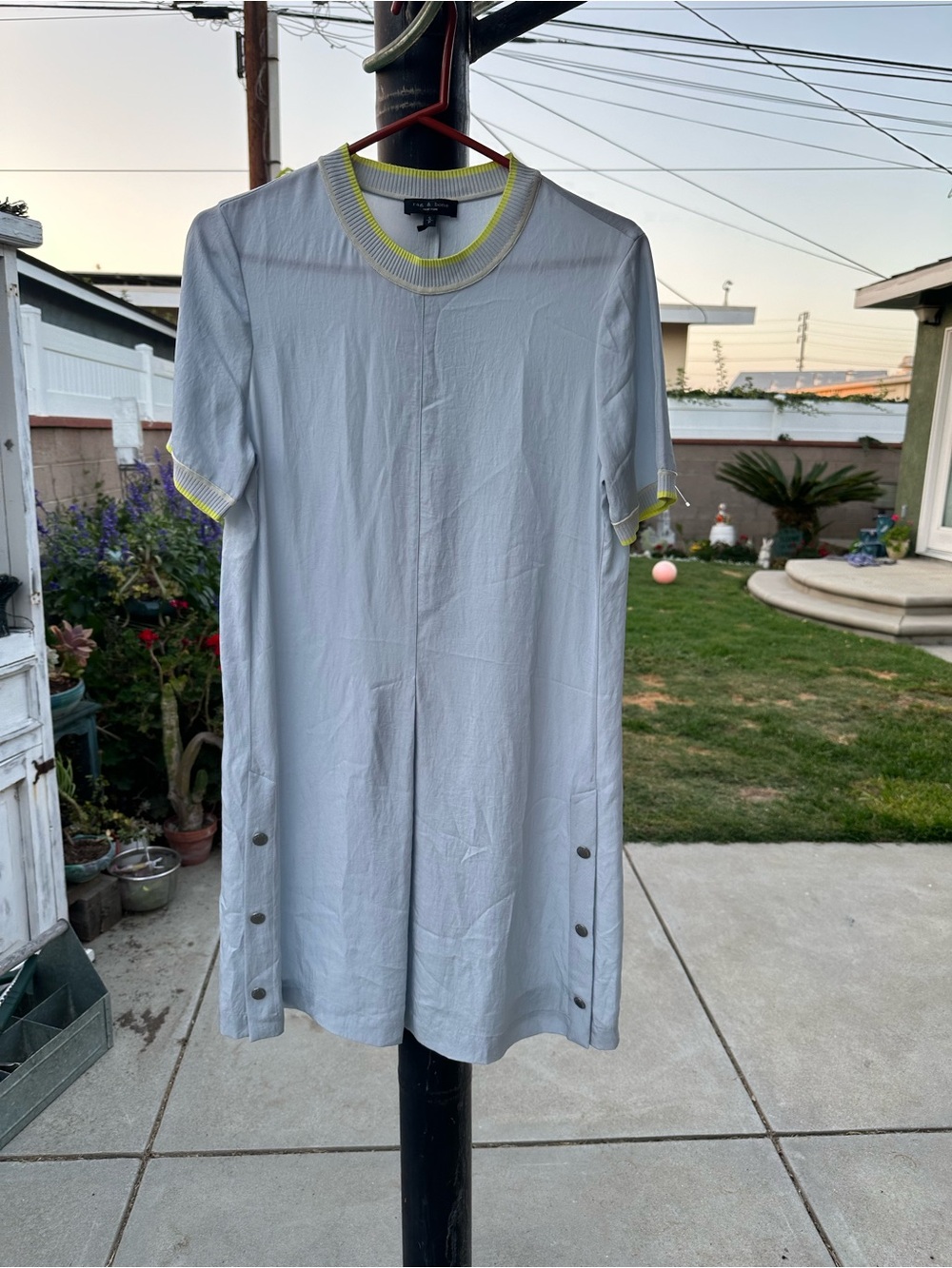 rag & bone White Short-Sleeve Tee with Neon Yellow Trim